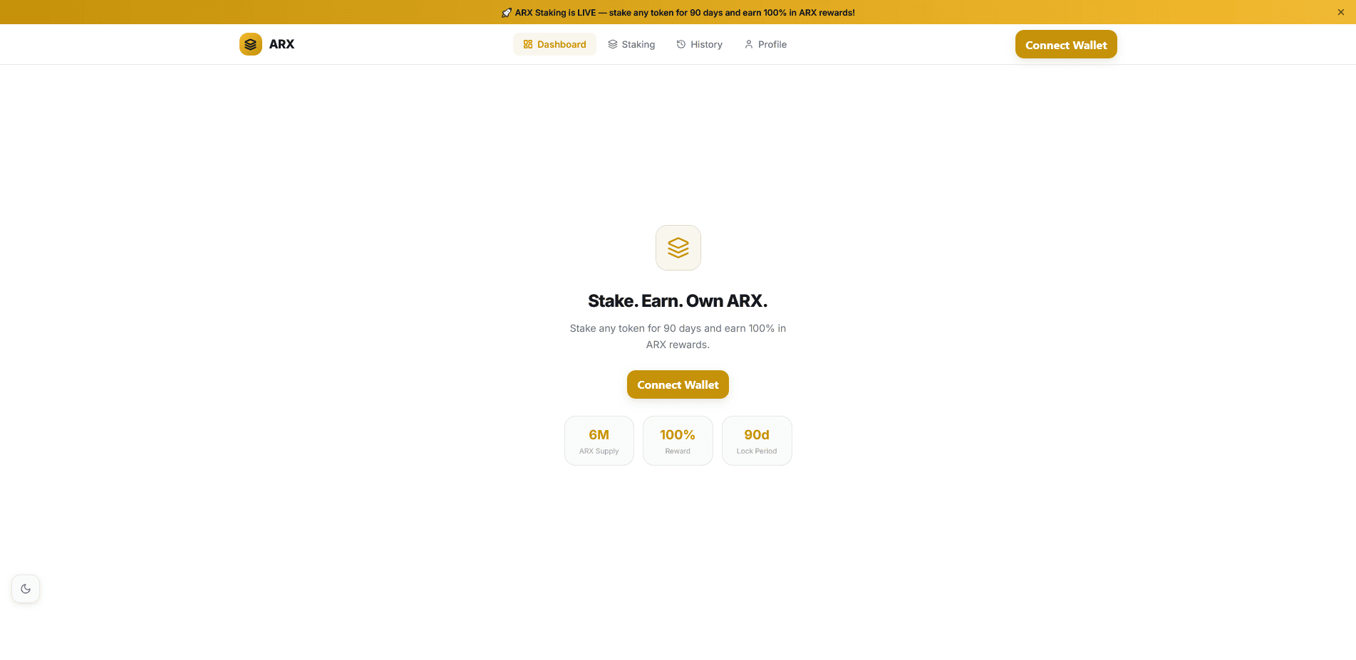 ARX Staking dashboard on arabgptx.com